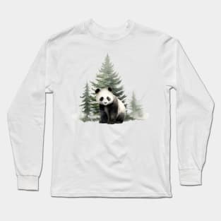 Watercolor Baby Panda And Watercolor Trees . Long Sleeve T-Shirt